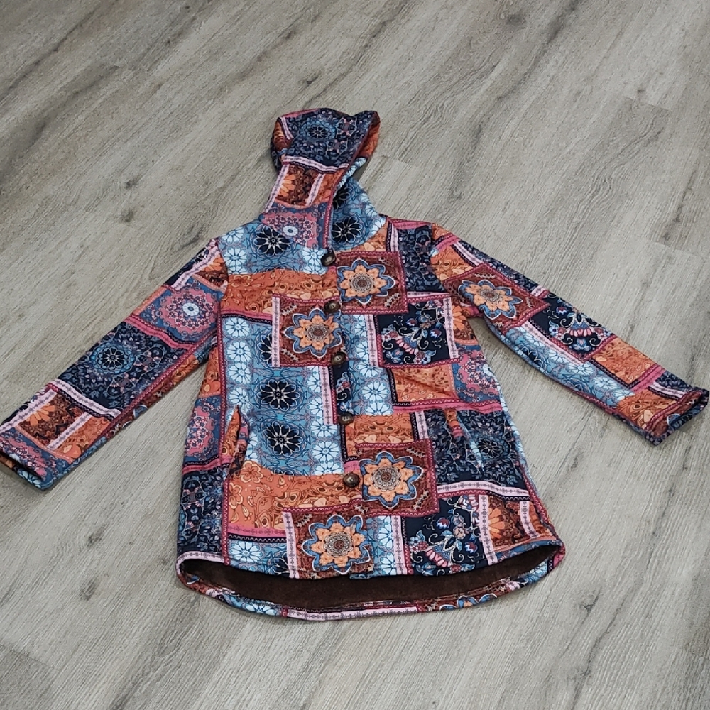 Colorful Patchwork Hooded Coat - image 1